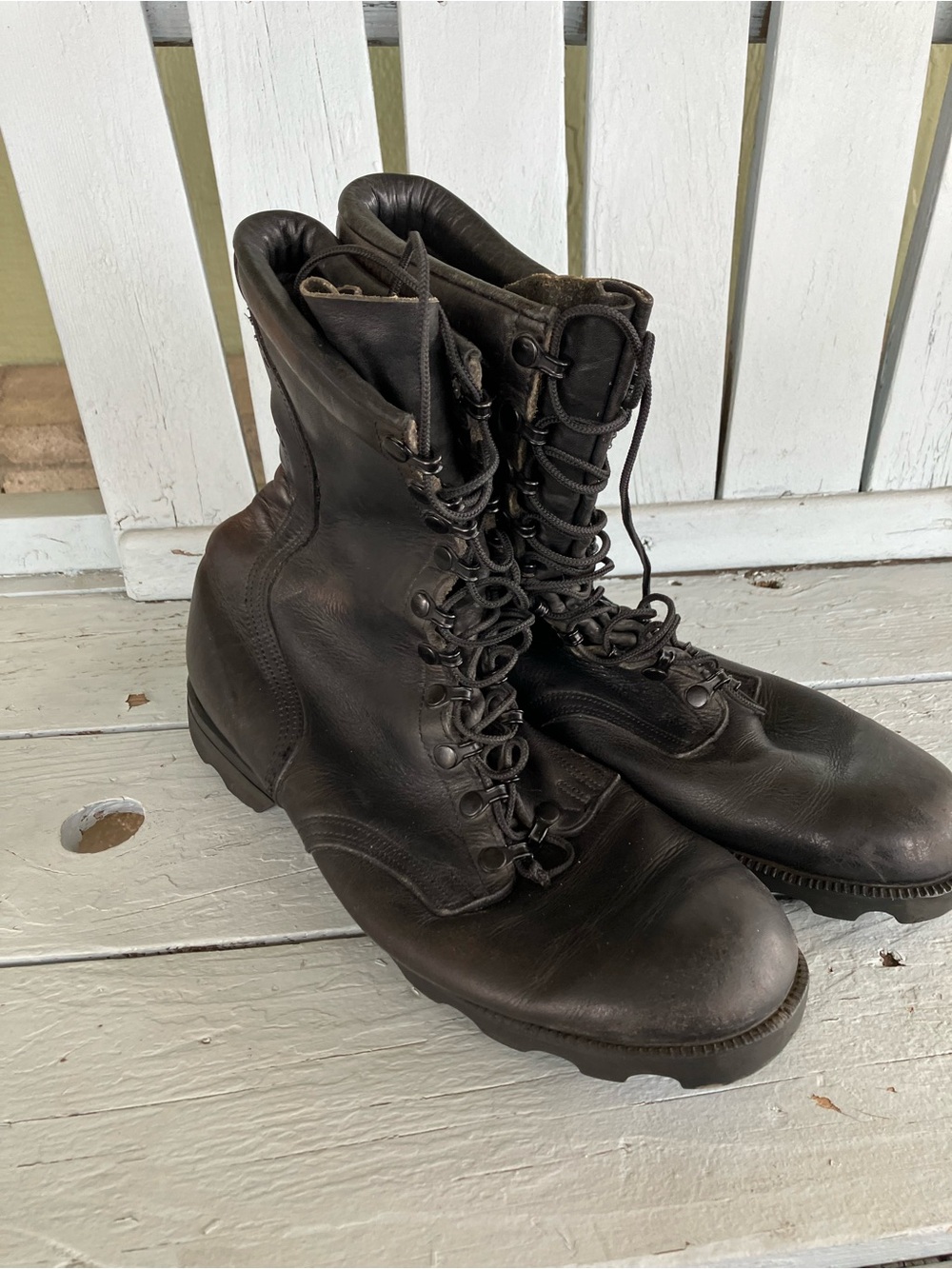 Men's Black Leather Lace-Up Combat Boots RO SEARCH Vintage Military - Picture 9 of 15
